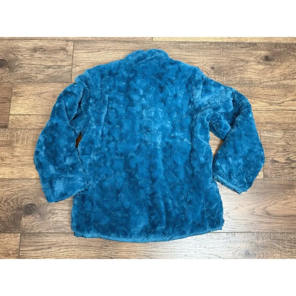 Girls The North Face Mossbud Faux Fur Coat Youth XL Reversible Teal Blue Sz 18